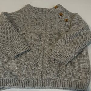 Cozy Gray Cable Knit Sweater with Button Accents